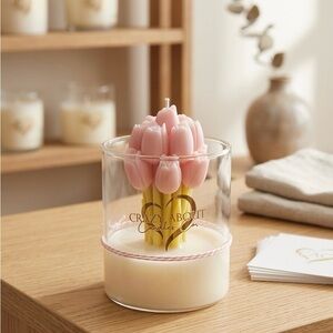 Crazy About Candles Pink Tulip Candle in Glass Holder